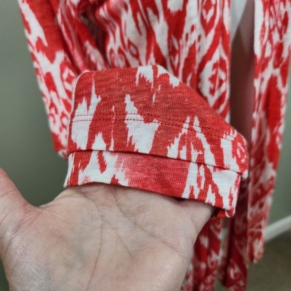 CHICO'S 100% Linen Open Cardigan Women's Red & White, sz 0 (XS) - Picture 5 of 9